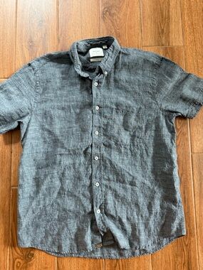 Billy Reid Men's Short-Sleeve linen Button-Down Shirt in Charcoal - men’s large